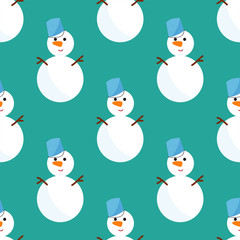 Snowman cold christmas season winter seamless pattern man in hat character xmas background holiday card vector illustration