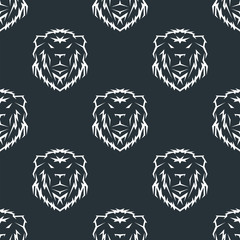 Tiger head royal seamless pattern with beautiful animal vector hand drawn lion face illustration.