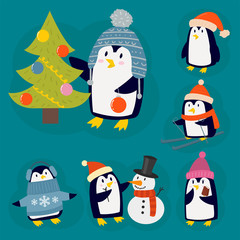 Penguin christmas vector illustration character cartoon funny cute animal antarctica polar beak pole winter bird.