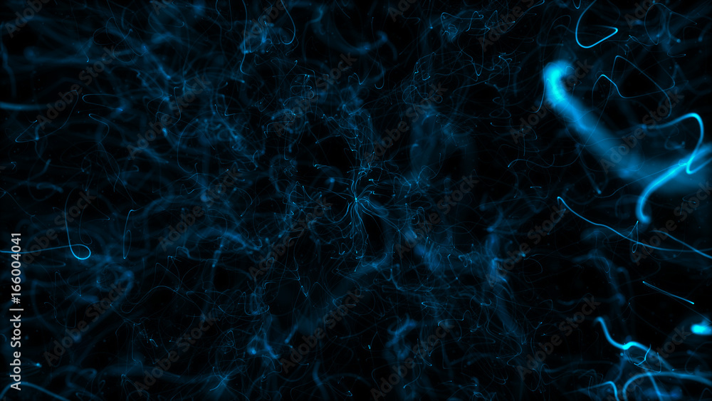 Aufkleber abstract 3d particle background. particle explosion. particles goes from center and leaves curled tr