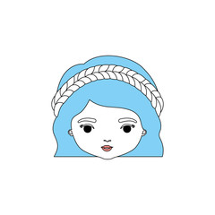 color sections silhouette caricature closeup front view face woman with wavy short hair and braid hairstyle