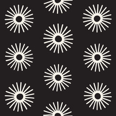 Vector seamless sunburst shapes freehand pattern. Abstract background with round brush strokes. Hand drawn texture