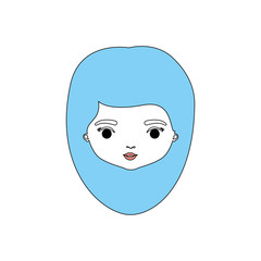 color sections silhouette caricature closeup front view face woman with medium hairstyle