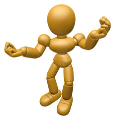 3D Wood Doll Mascot is money gestures of both hands. 3D Wooden Ball Jointed Doll Character Design Series.