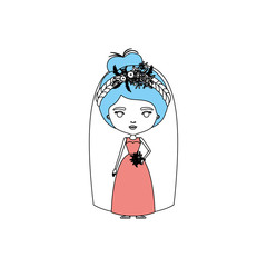 color sections silhouette caricature cute woman in wedding dress with collected hair
