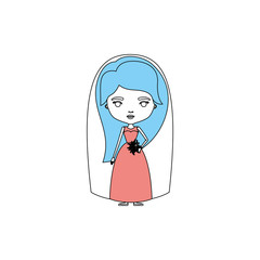 color sections silhouette caricature cute woman in wedding dress with straight long hair