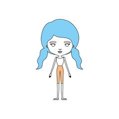 color sections silhouette caricature skinny woman in clothes with double pigtails hairstyle