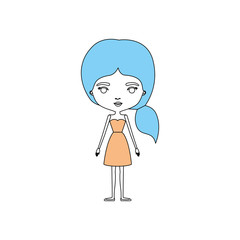 color sections silhouette caricature skinny woman in dress with side ponytail hairstyle