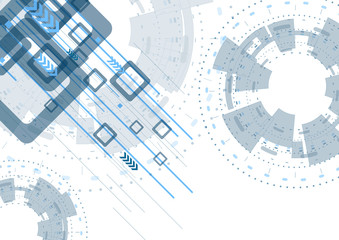 Blue flat tech abstract background with gears and arrows