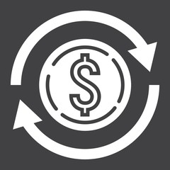 Exchange glyph icon, business and finance, dollar sign vector graphics, a solid pattern on a black background, eps 10.