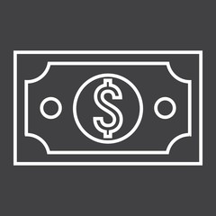 Money dollar line icon, business and finance, cash sign vector graphics, a linear pattern on a black background, eps 10.