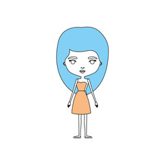 color sections silhouette caricature skinny woman in dress with medium hairstyle