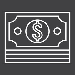 Bundle of money line icon, business and finance, cash sign vector graphics, a linear pattern on a black background, eps 10.