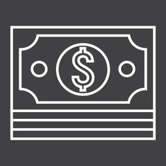 Bundle of money line icon, business and finance, cash sign vector graphics, a linear pattern on a black background, eps 10.