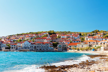 Cozy beach in a small town Postira on Brac island - Croatia