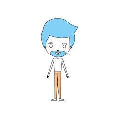 color sections silhouette caricature thin man in clothes with beard and hairstyle