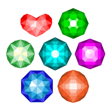 Set of multi-colored classic round brilliant cut gems.