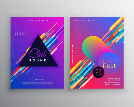 abstract vibrant music party club flyer template design set