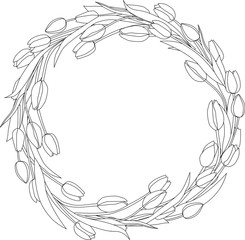 Wreath of tulips spring coloring page