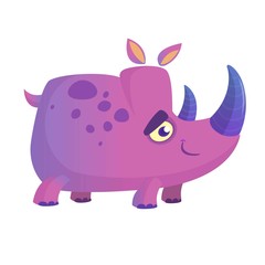 Violet cartoon rhino. Vector character isolated