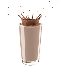 Splash of cocoa in a glass. Isolated on white background. 3D illustration