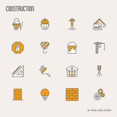 Building construction thin line icons. Vector illustration.