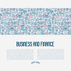 Fototapeta na wymiar Business and finance concept with thin line icons related to financial strategy, planning, human thinking and start up. Vector illustration for banner, web page, print media.
