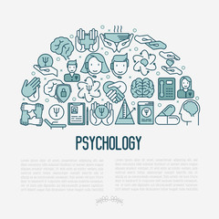 Psychological help concept with thin line icons. Vector illustration for web page, banner, print media.