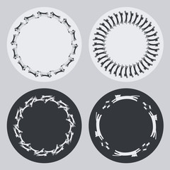 Set of round frames with black cats silhouettes. Copy space. Vector clip art.