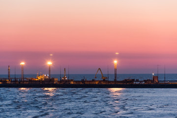 Part of the seaport before sunrise.