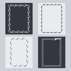 Set of vertical frame with black cats silhouettes. Copy space. Vector clip art.