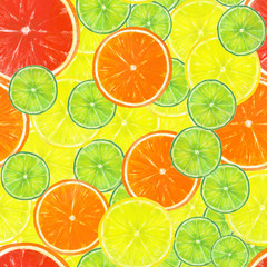Seamless pattern with citrus fruits slices