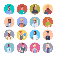 People Group Different Occupation Icons Set Workers Profession Collection Flat Vector Illustration