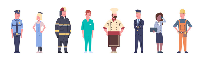 People Group Different Occupation Set Workers Profession Collection Flat Vector Illustration