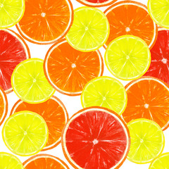 Watercolor hand drawn citrus seamless pattern