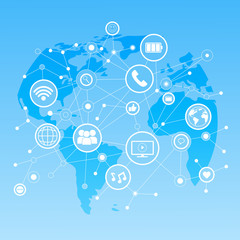 Social Media Icons Over World Map Background