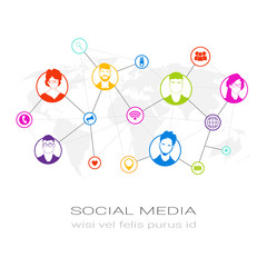Colorful People Silhouette Social Media Profile Icons Network Communication Users Connection Concept Vector Illustration