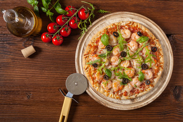 Pizza with shrimps.