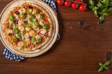 Pizza with shrimps.