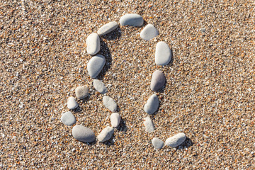 Astrological Sign of the Zodiac "Leo" (July 23 - August 22) laid out by sea pebbles on the sandy shore. High resolution. Close-up. Top view.