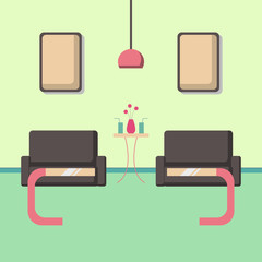 Living room with sofa with lamp flat style vector illustration