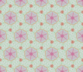 Pink flower and ivy seamless patterns