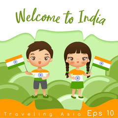 Boy and girl with national flag : Vector Illustration