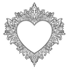 Ornamental Balinese style heart.  Vector Valentine's day ornate outline illustration isolated. Hindu ethnic symbol, tattoo art, yoga, Bali spiritual design for print, posters.