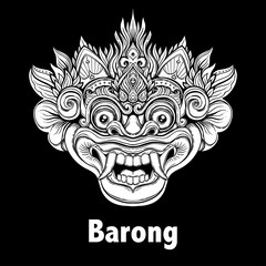 Barong. Traditional ritual Balinese mask. Vector decorative ornate outline illustration isolated. Hindu ethnic symbol, tattoo art, yoga, Bali spiritual design