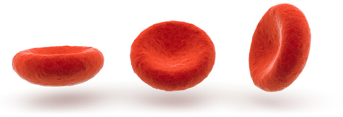 three red blood cells on white background