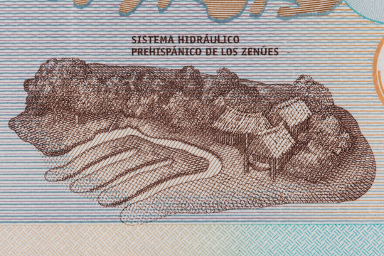Zenu artificial water channels on the twenty thousand Colombian pesos bill