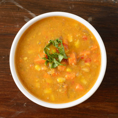 Sweet potato corn soup in bowl