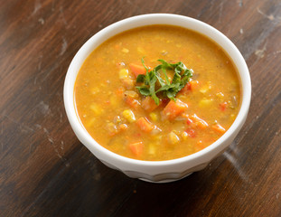 Sweet potato corn soup in bowl