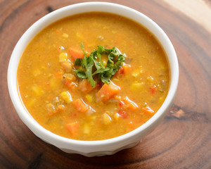 Sweet potato corn soup in bowl